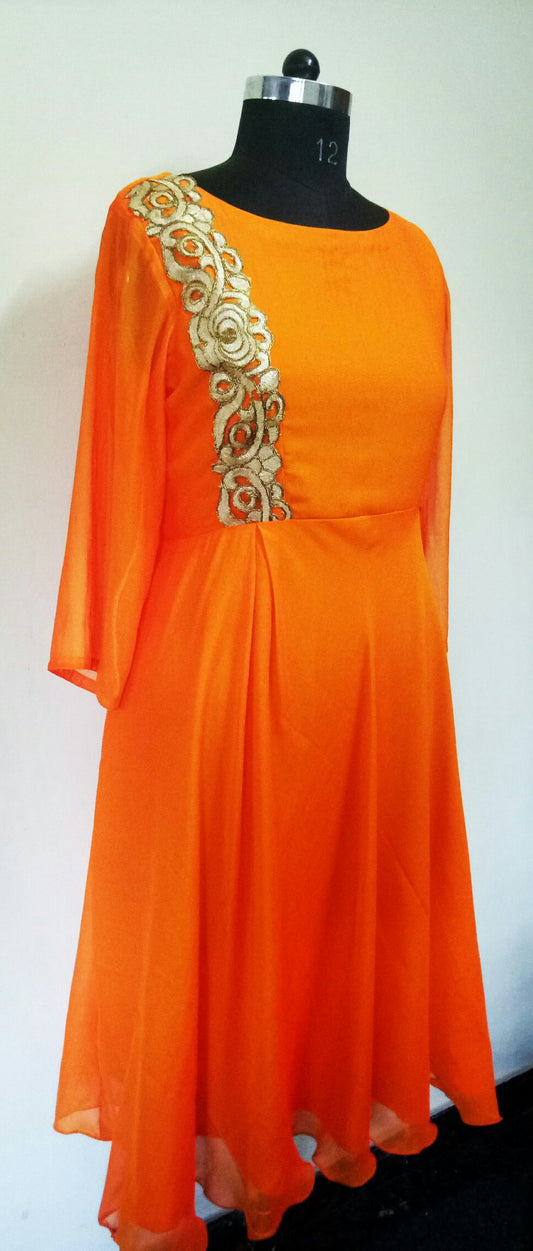 Sunkissed in Orange: Georgette Kurti Frock