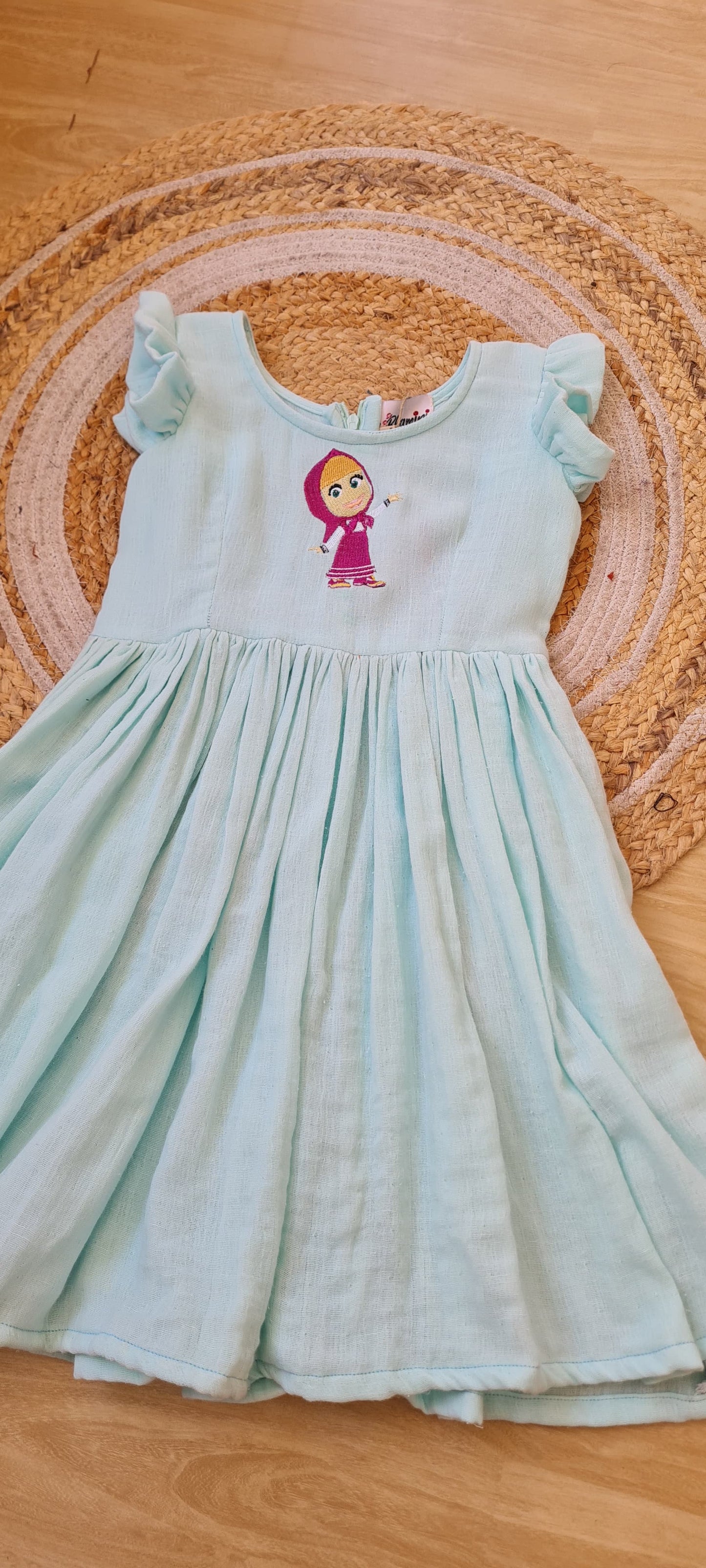 Sky Blue Masha Embroidered Muslin/Cotton Gauze Frock-KD0003