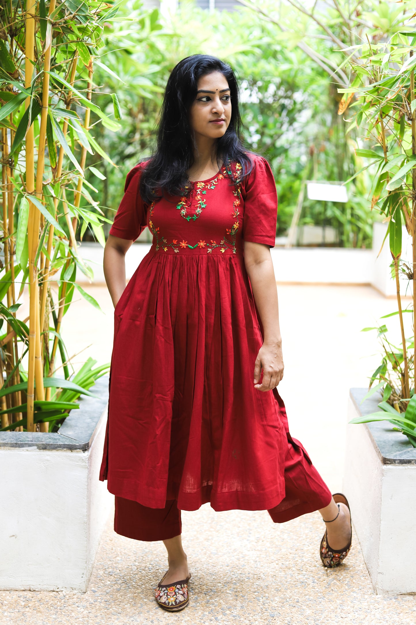 Floral Magic in Maroon:Kurti And Bottom Set..