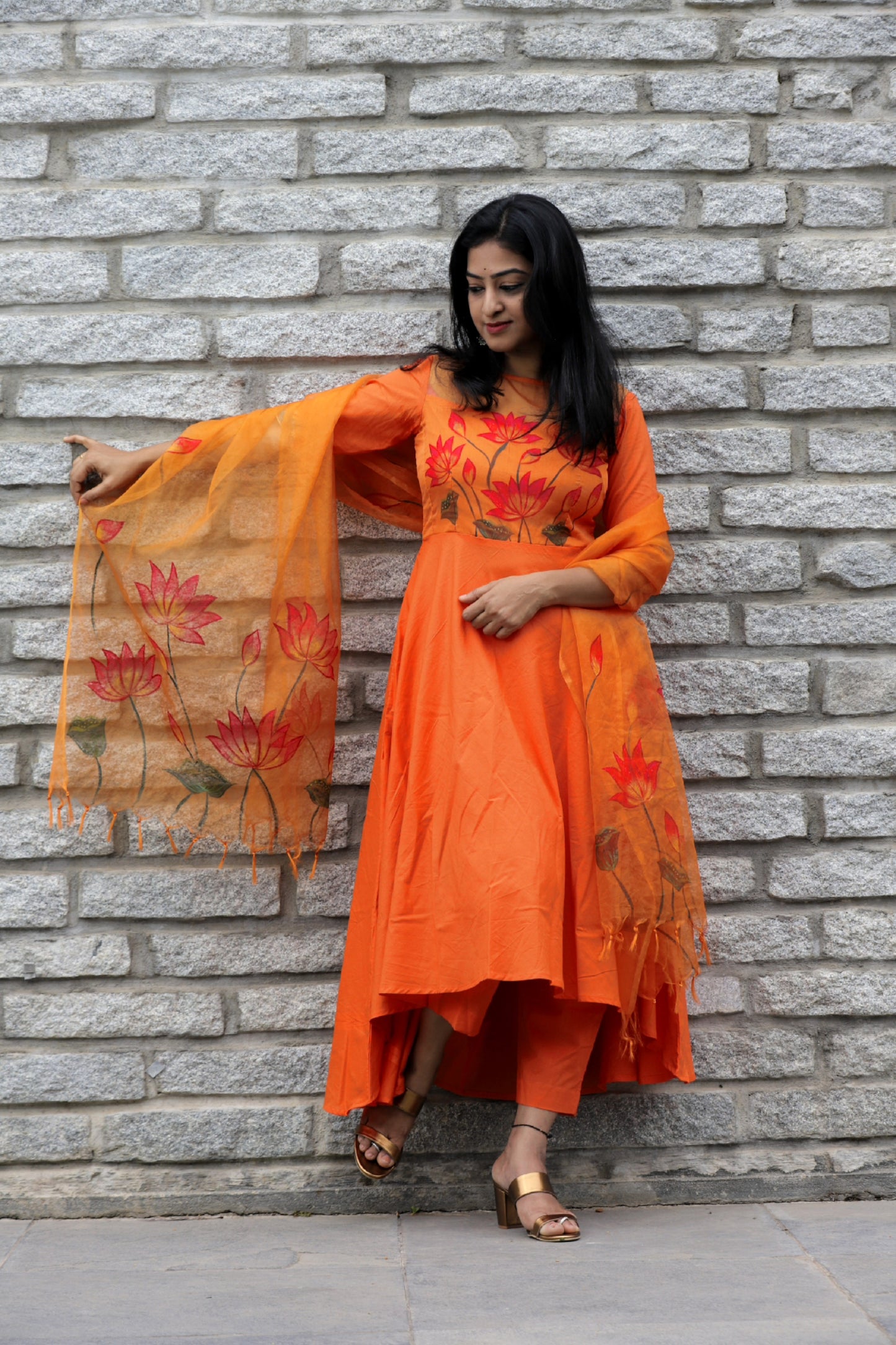 Lotus Blossom Elegance: Top,Bottom And Dupatta