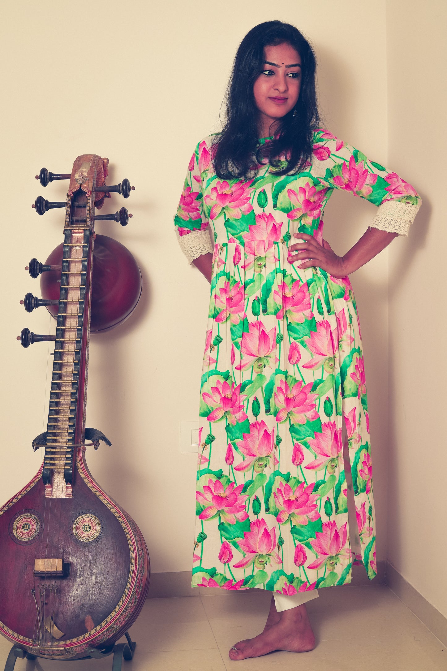 Lotus Elegance : Cotton Lotus Frilled Kurti