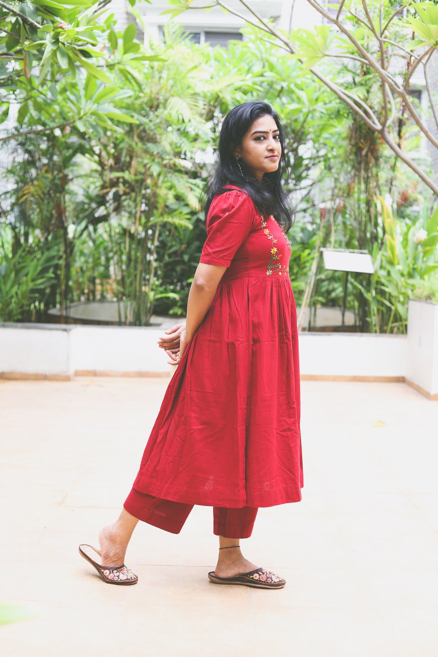 Floral Magic in Maroon:Kurti And Bottom Set..