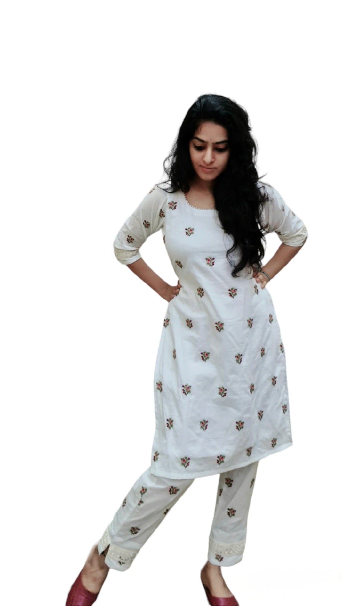 Comfortable All-Over Small Embroidery Kurti Bottom Set in Soft Cotton