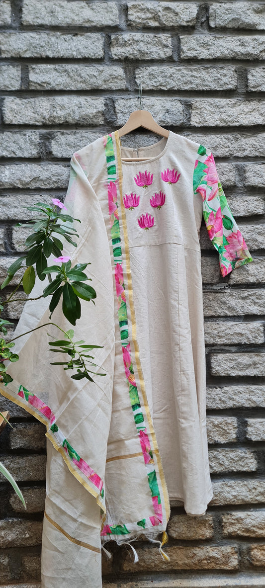 A Blossoming Dream :Lotus Embroidery Kurti