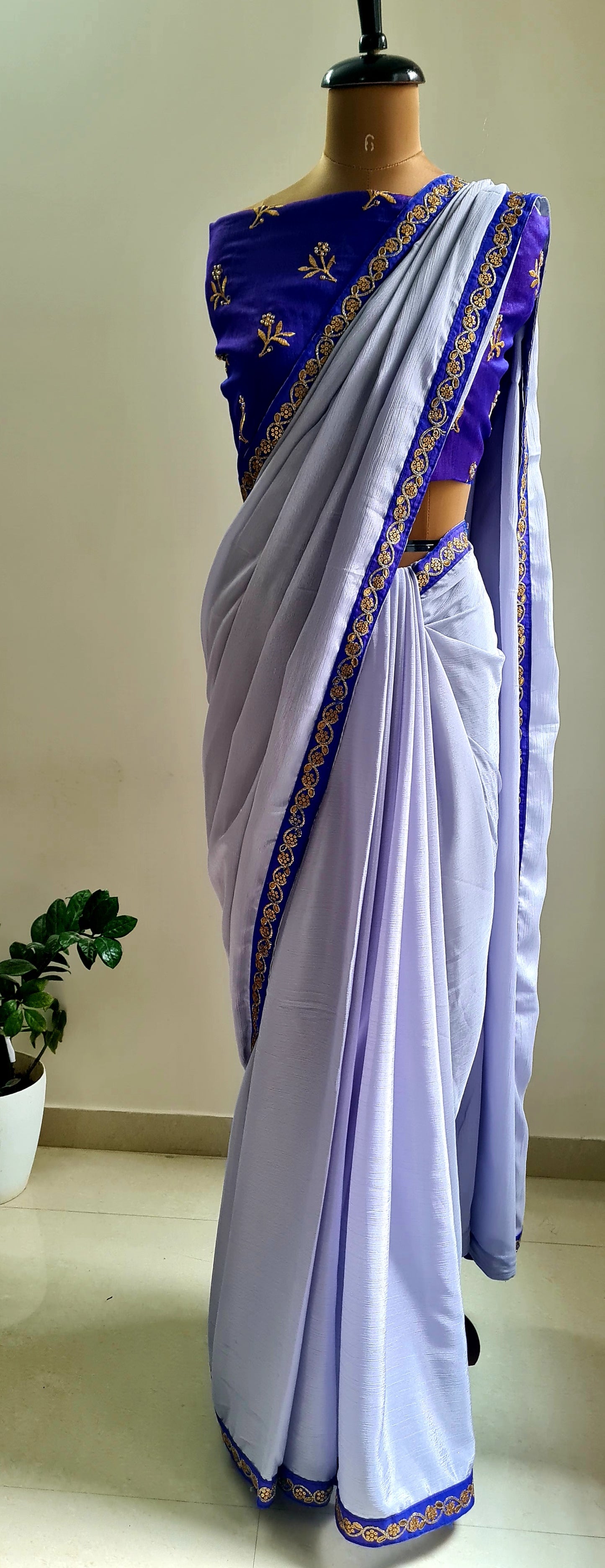 Lilac Saree With Violet Patch Work Border