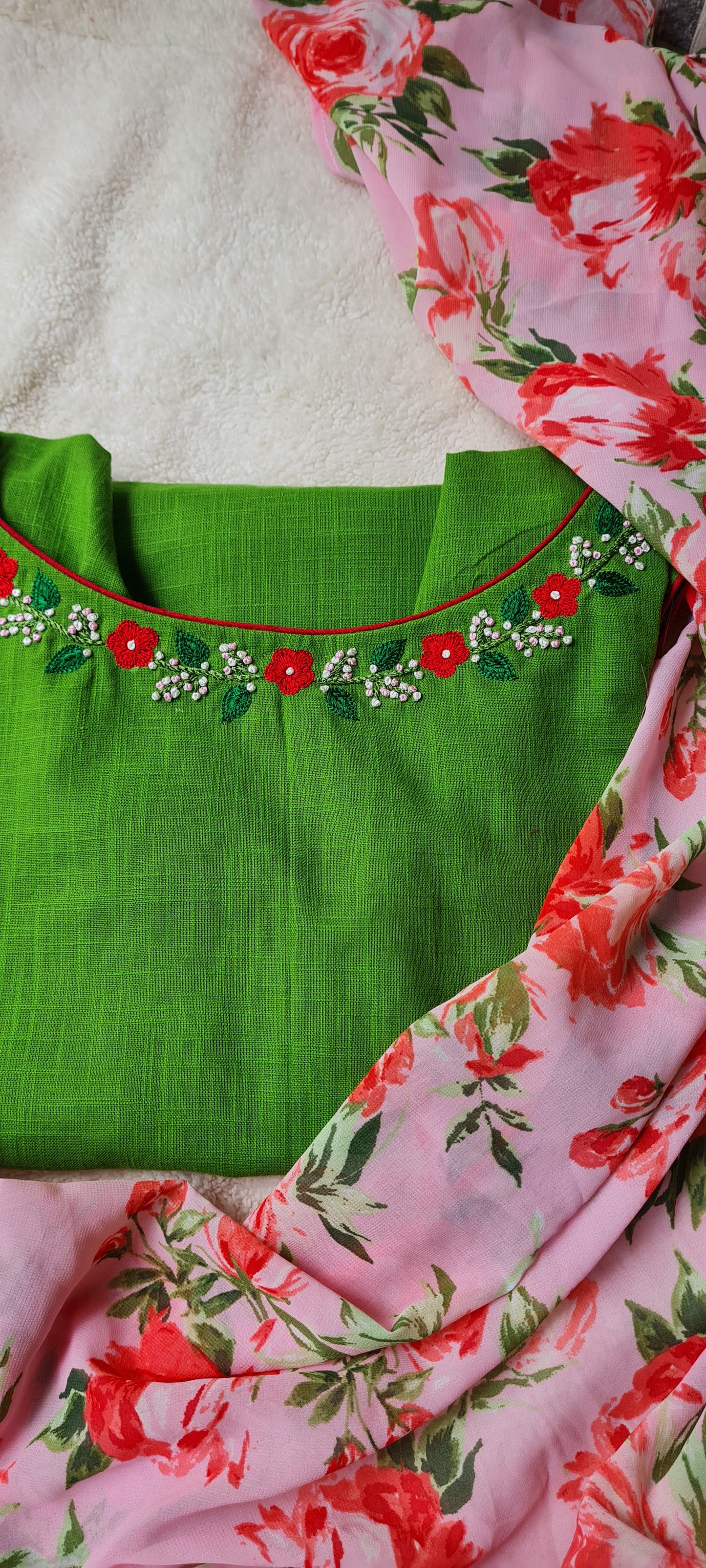 Floral Elegance: Pure Cotton Kurti with Hand Embroidery..