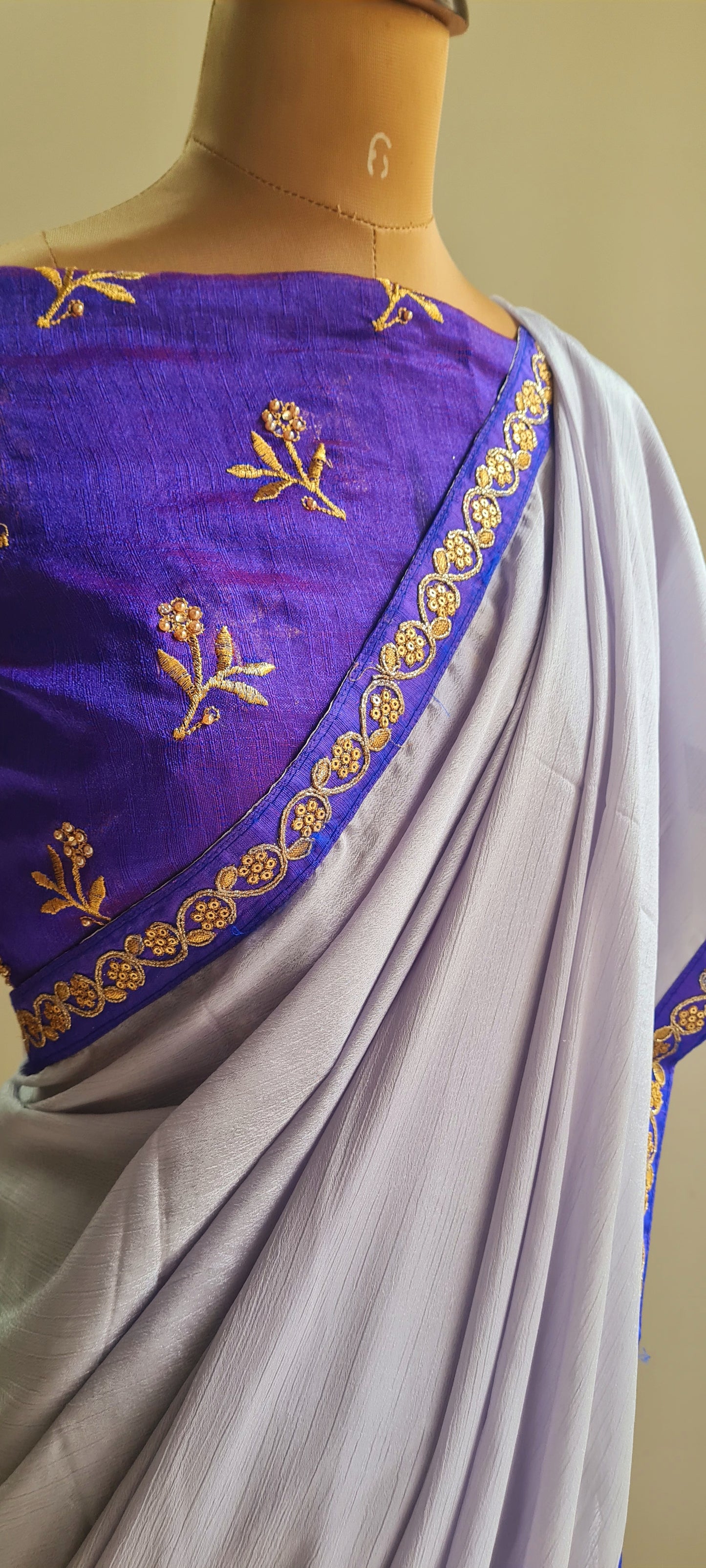 Lilac Saree With Violet Patch Work Border