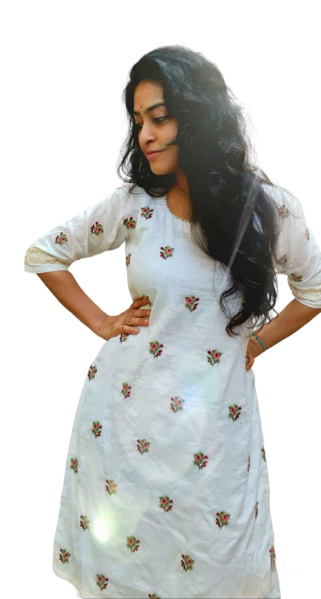 Comfortable All-Over Small Embroidery Kurti Bottom Set in Soft Cotton