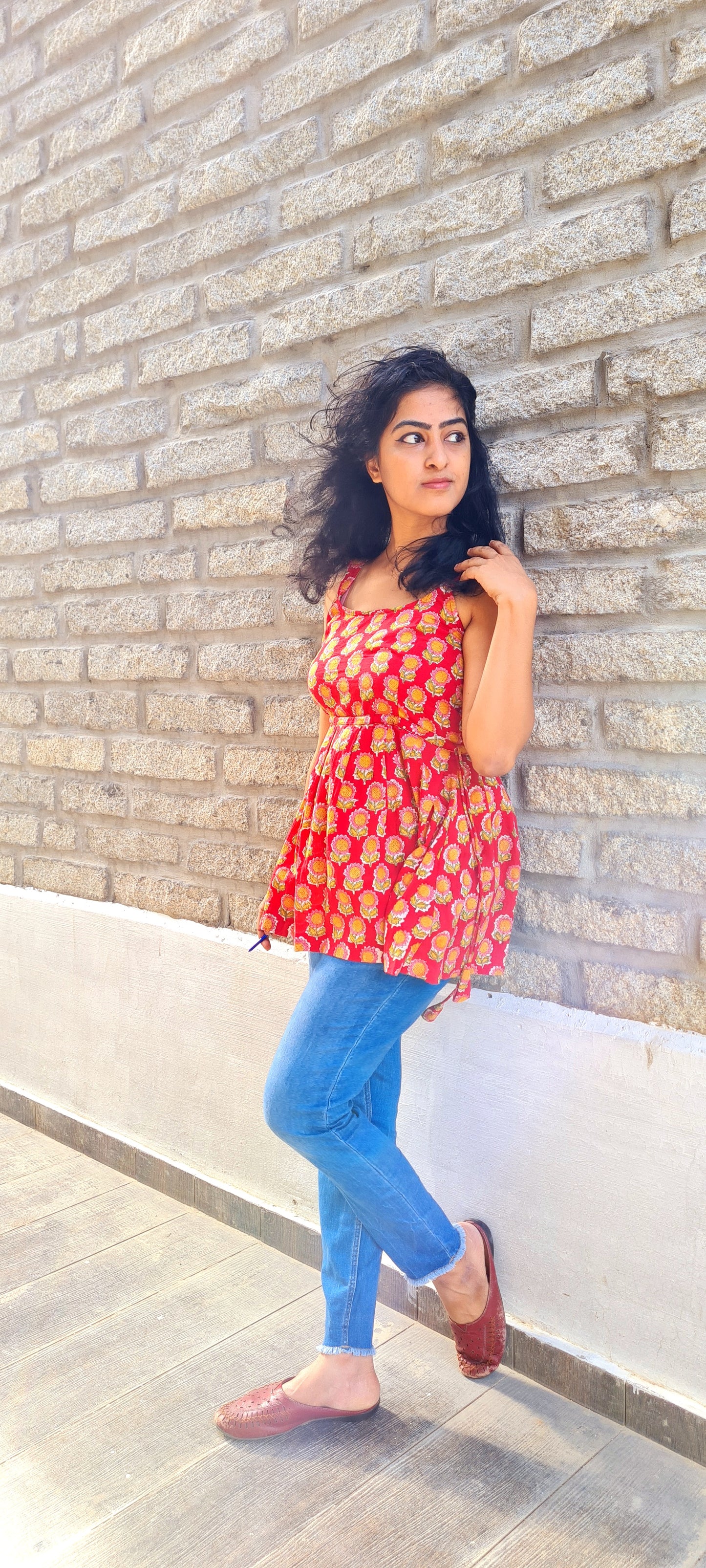 Artistry in Fabric: Hand Block Printed Cotton Peplum Top with Adjustable Waist Knots