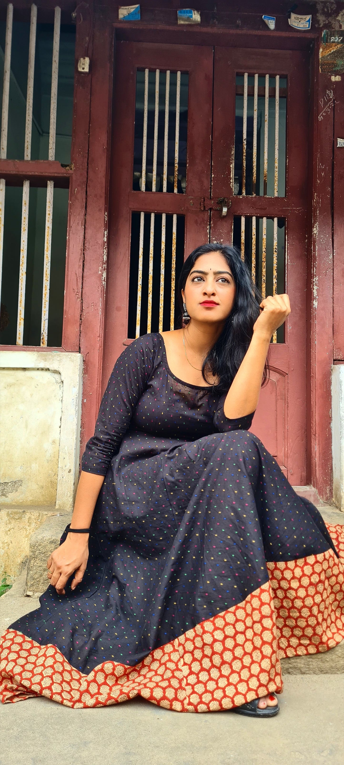 Cultural Elegance: Polka Dot Frock with Traditional Twist