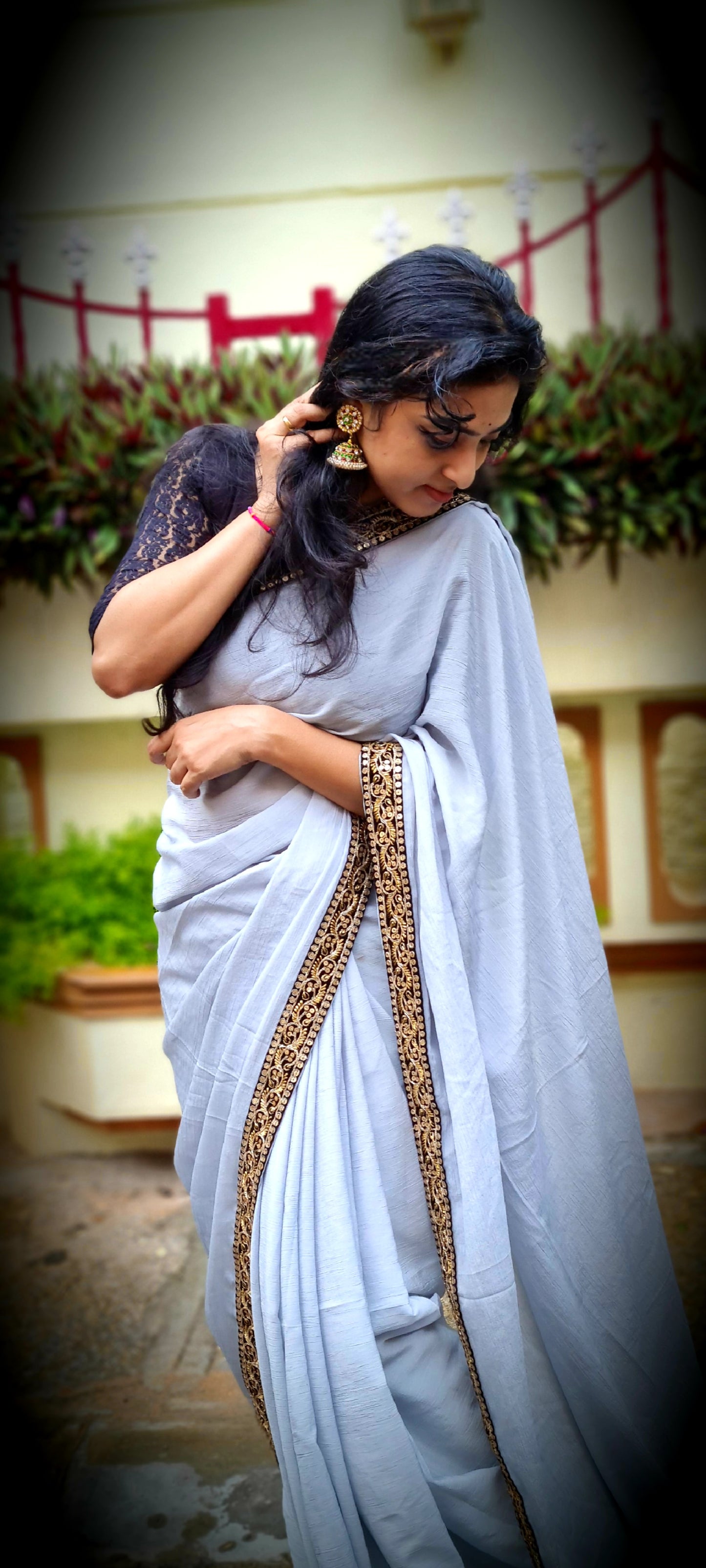 Classic Black Border for a Silver Saree