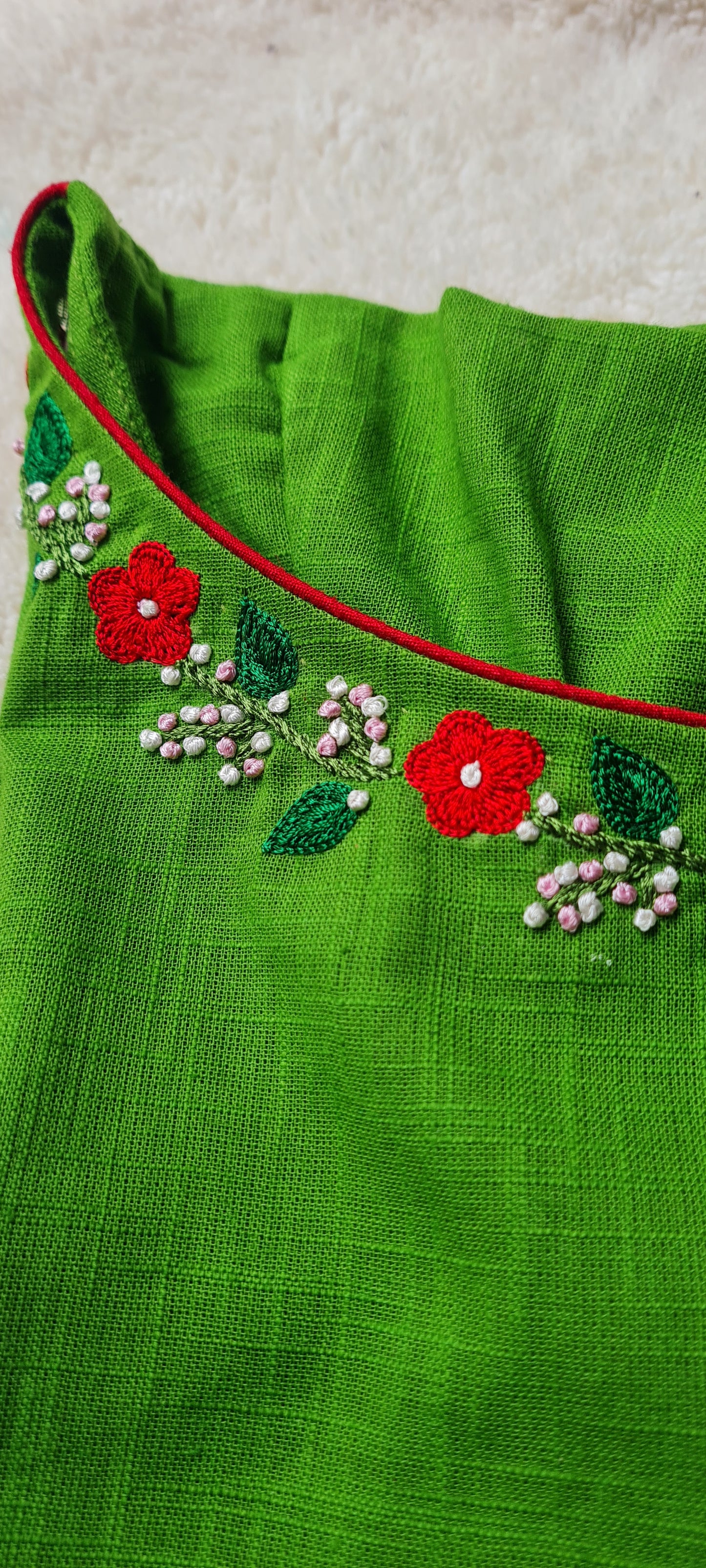 Floral Elegance: Pure Cotton Kurti with Hand Embroidery..