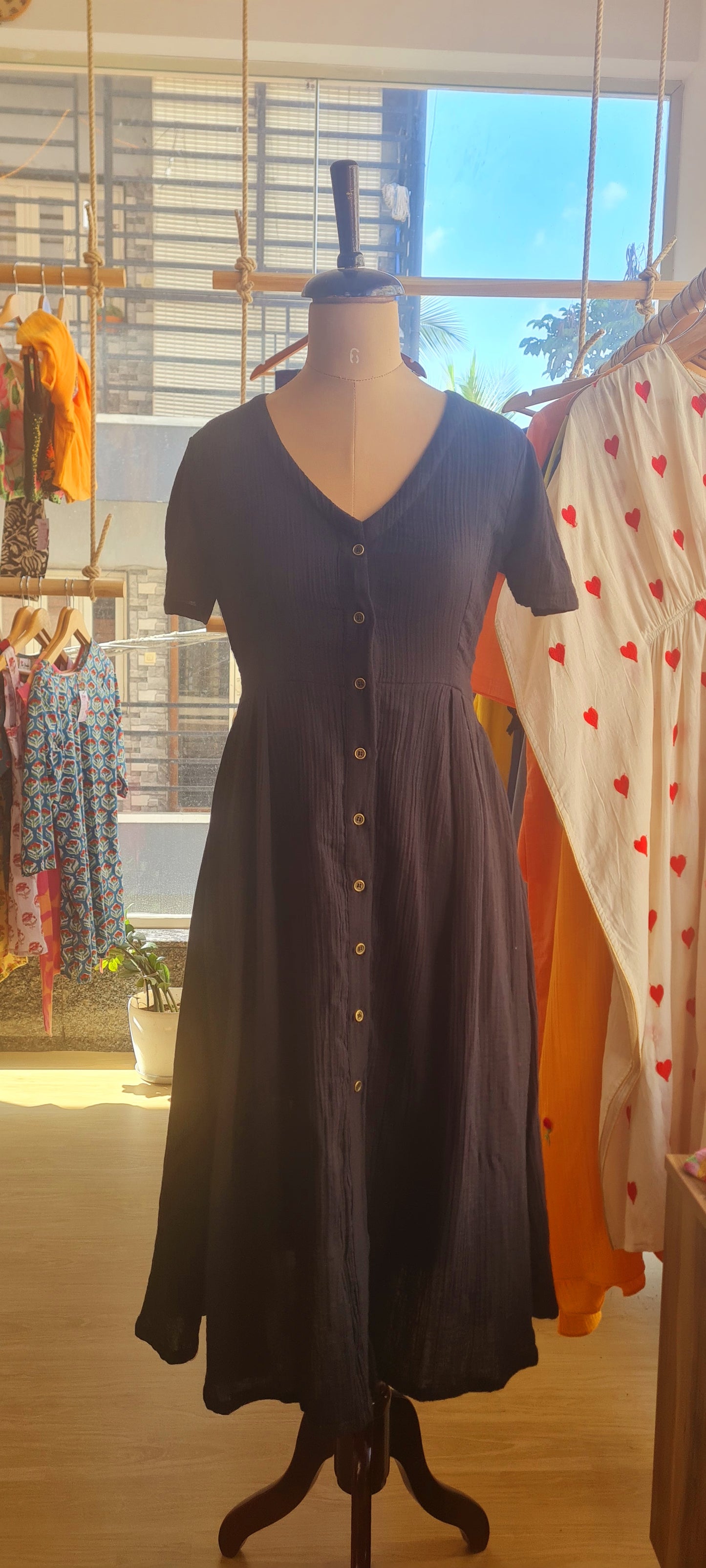 Comfortable Chic: Black Muslin Cotton Frock