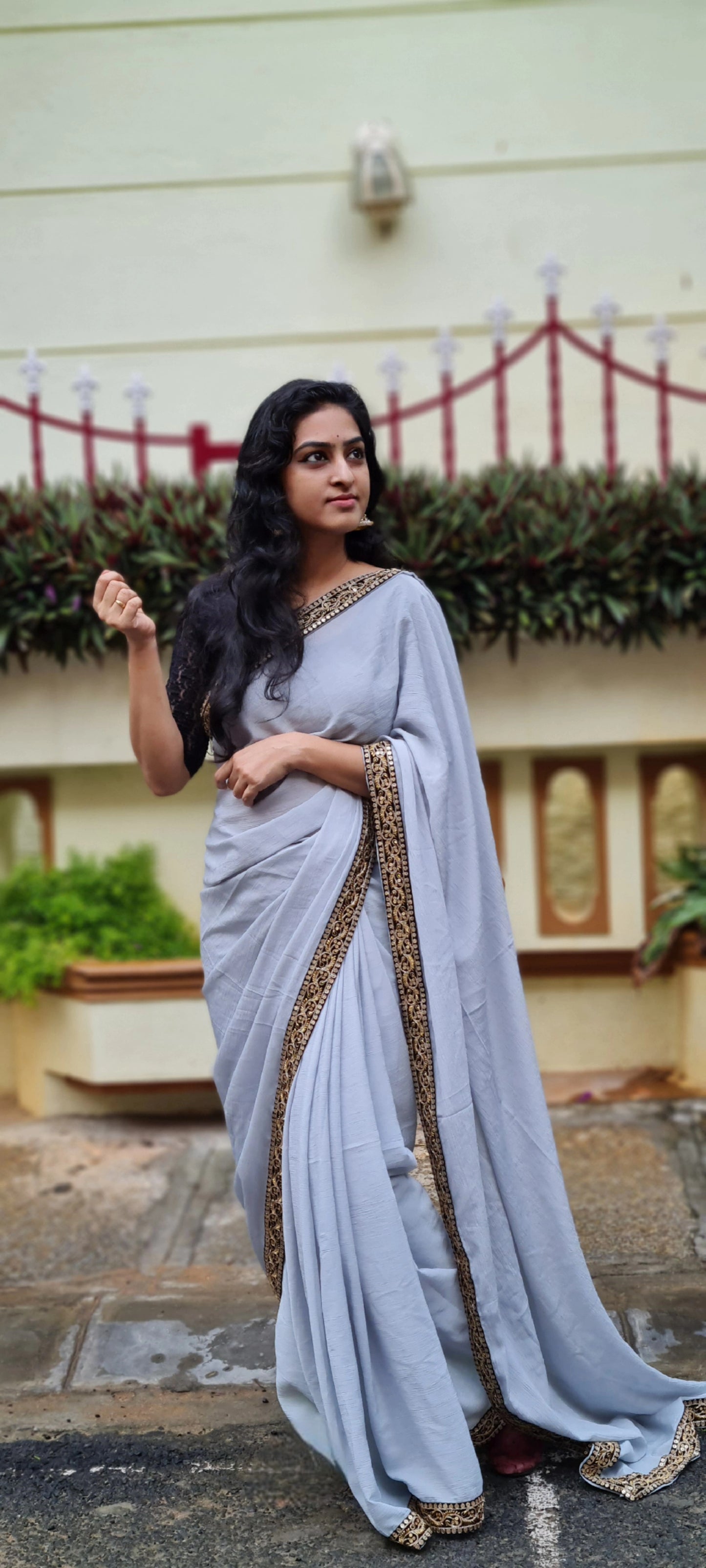 Classic Black Border for a Silver Saree