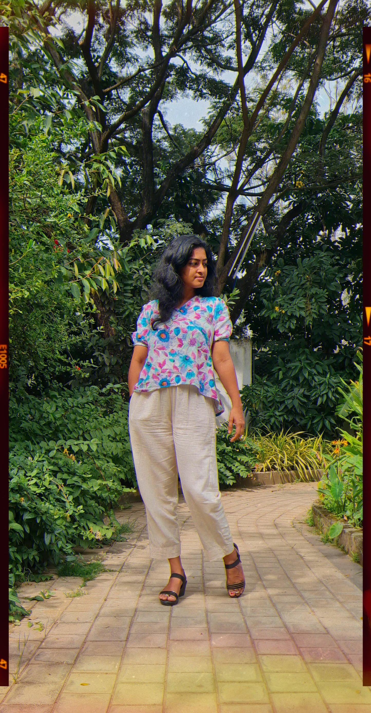 Floral Elegance: Khadi High Low Top