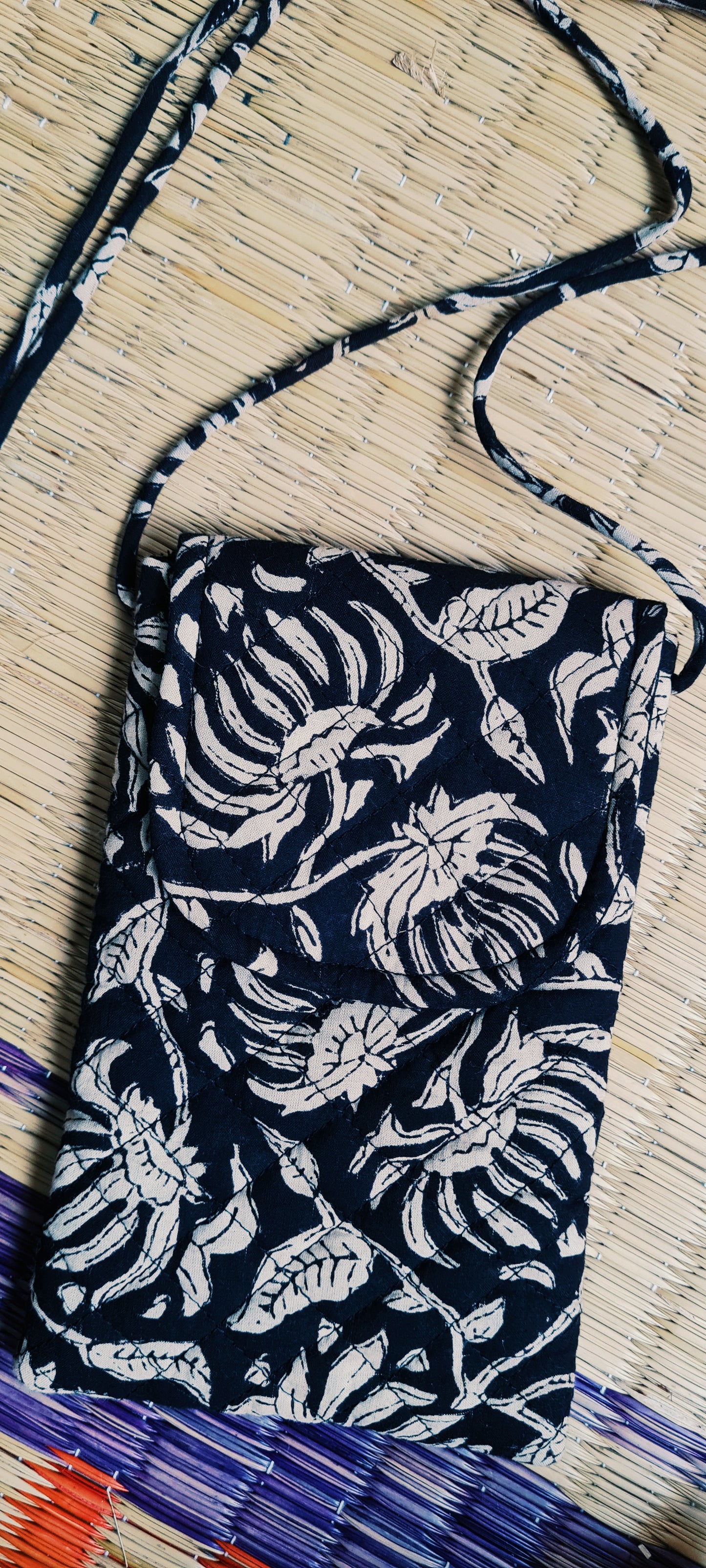 Black And White Hand Block Printed Sling Bag