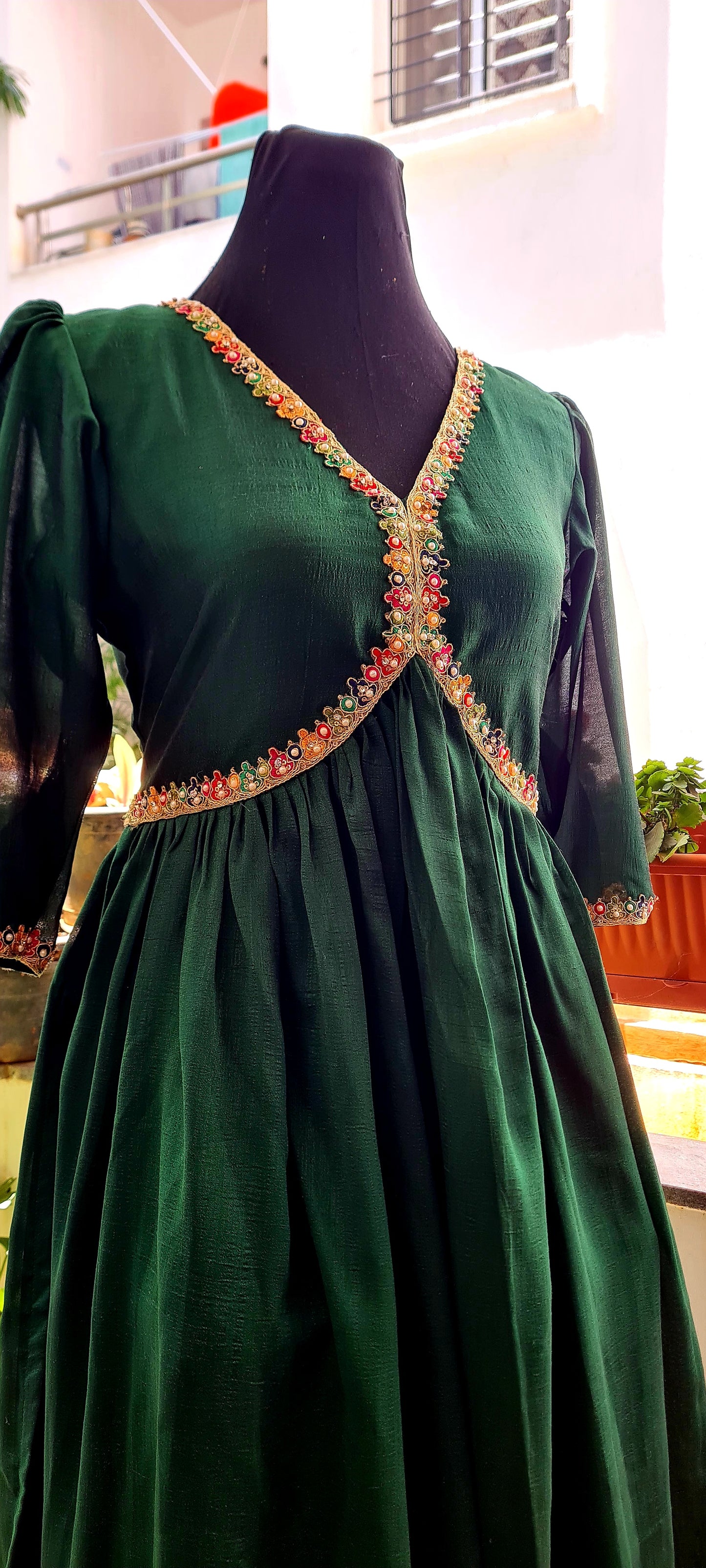 Enchanting Emerald: The Bright Green A-Line Cut Frock