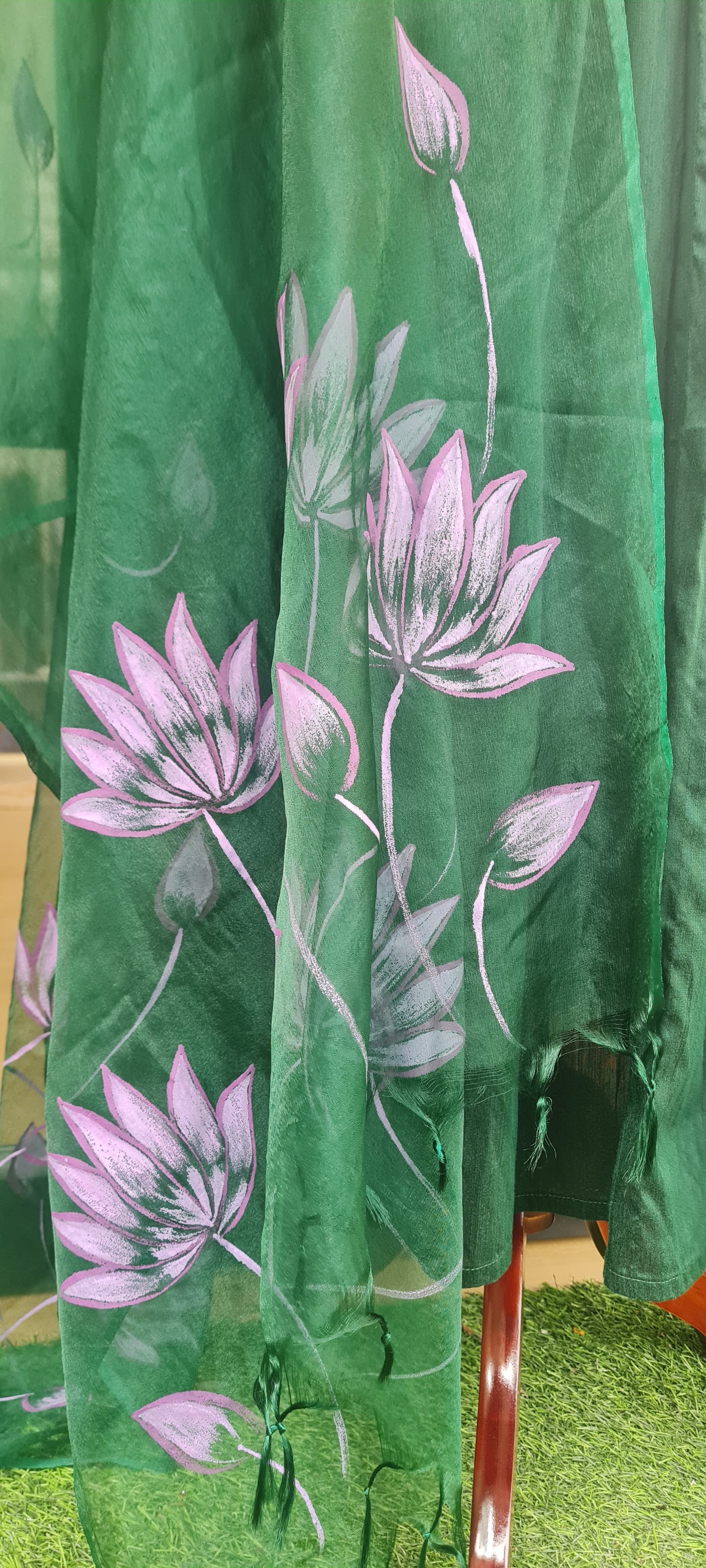 Handcrafted Harmony ,Green And Lavender alia cut top With dupatta: KUEMB00020