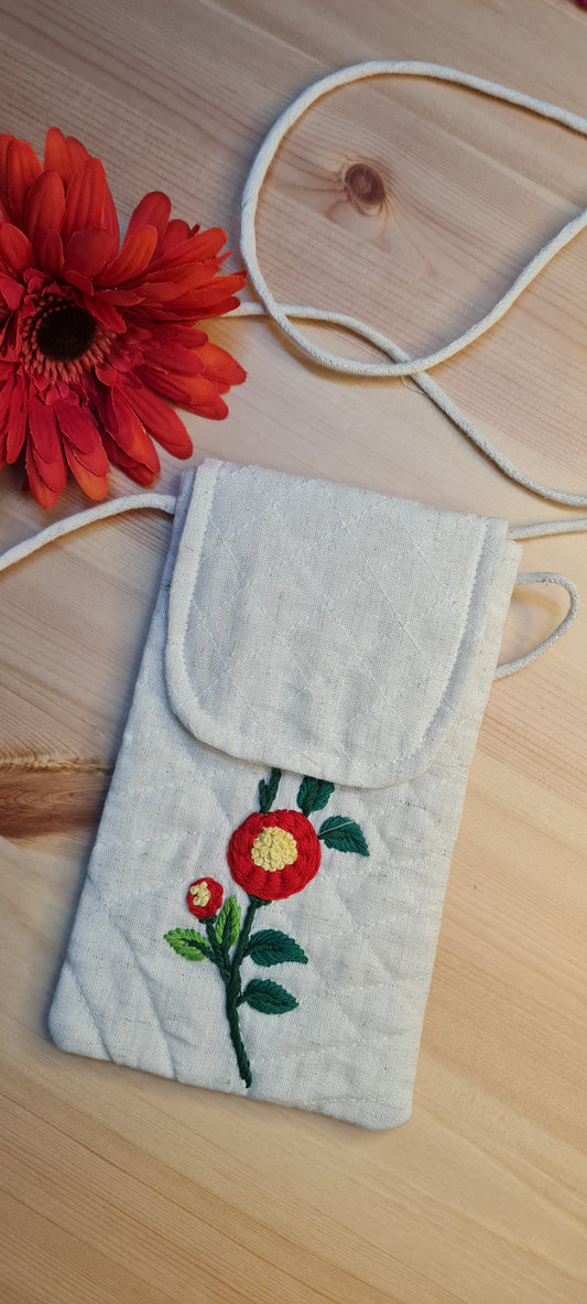 HAND Embroidery Red Yellow Floral SLING bag