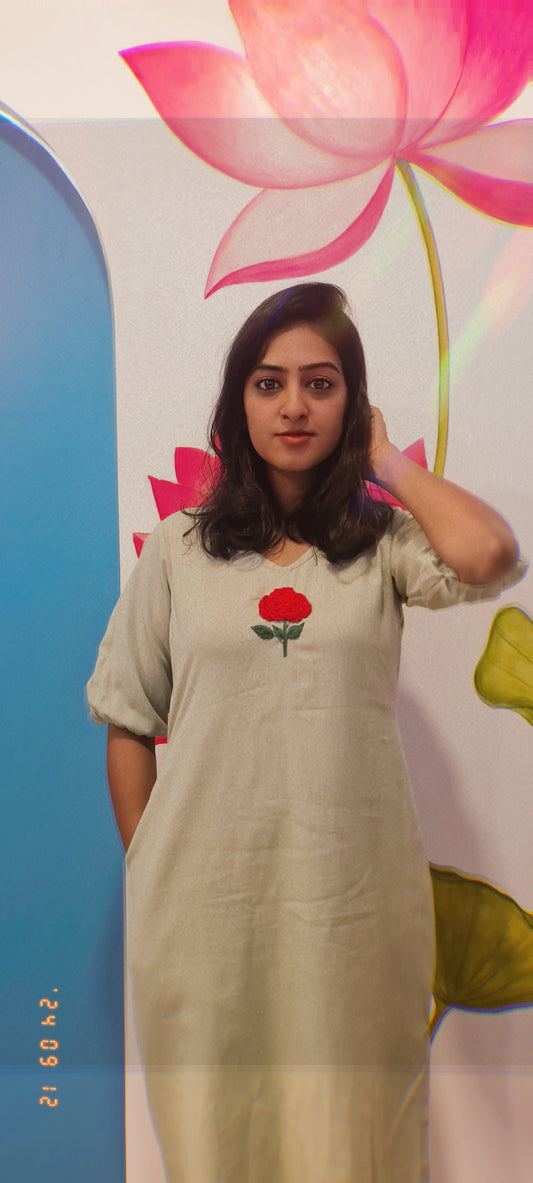 Pista Green Hand Embroidered Elegance - Handcrafted Cotton Top with Pocket