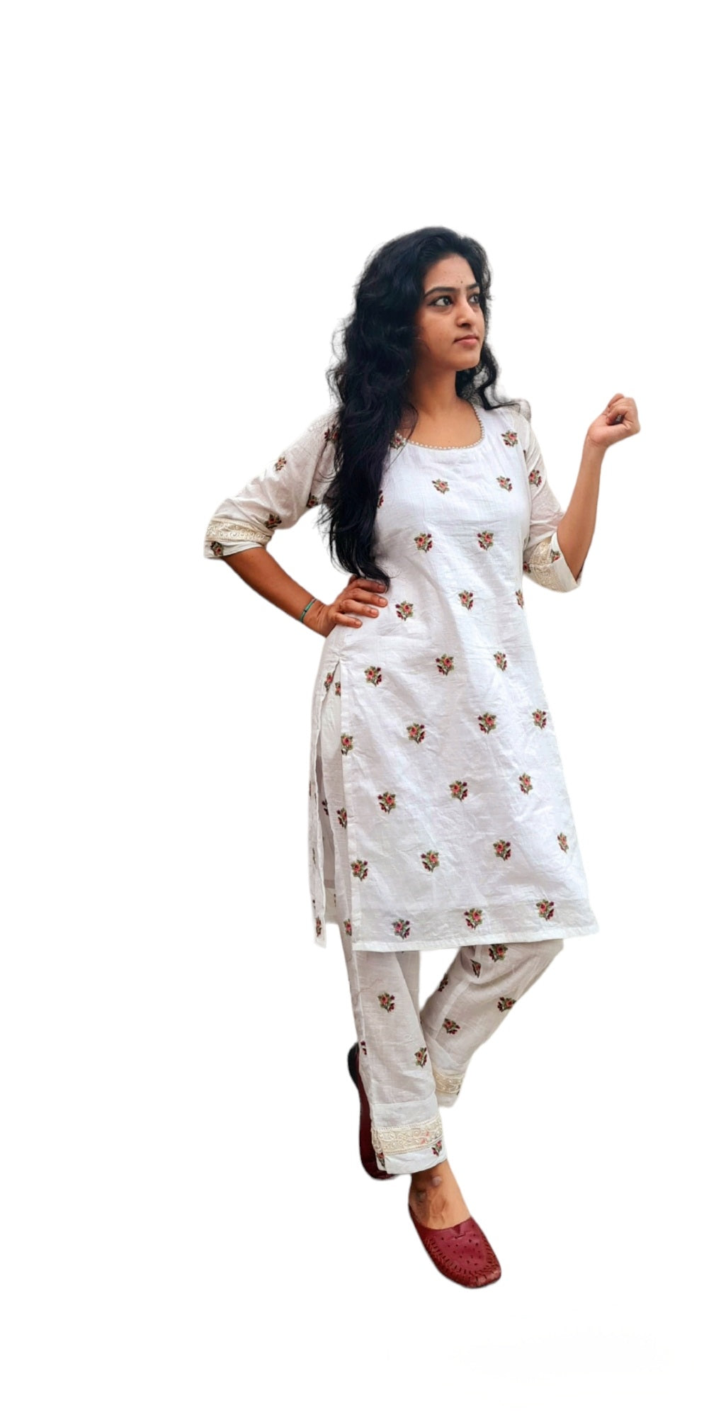 Comfortable All-Over Small Embroidery Kurti Bottom Set in Soft Cotton