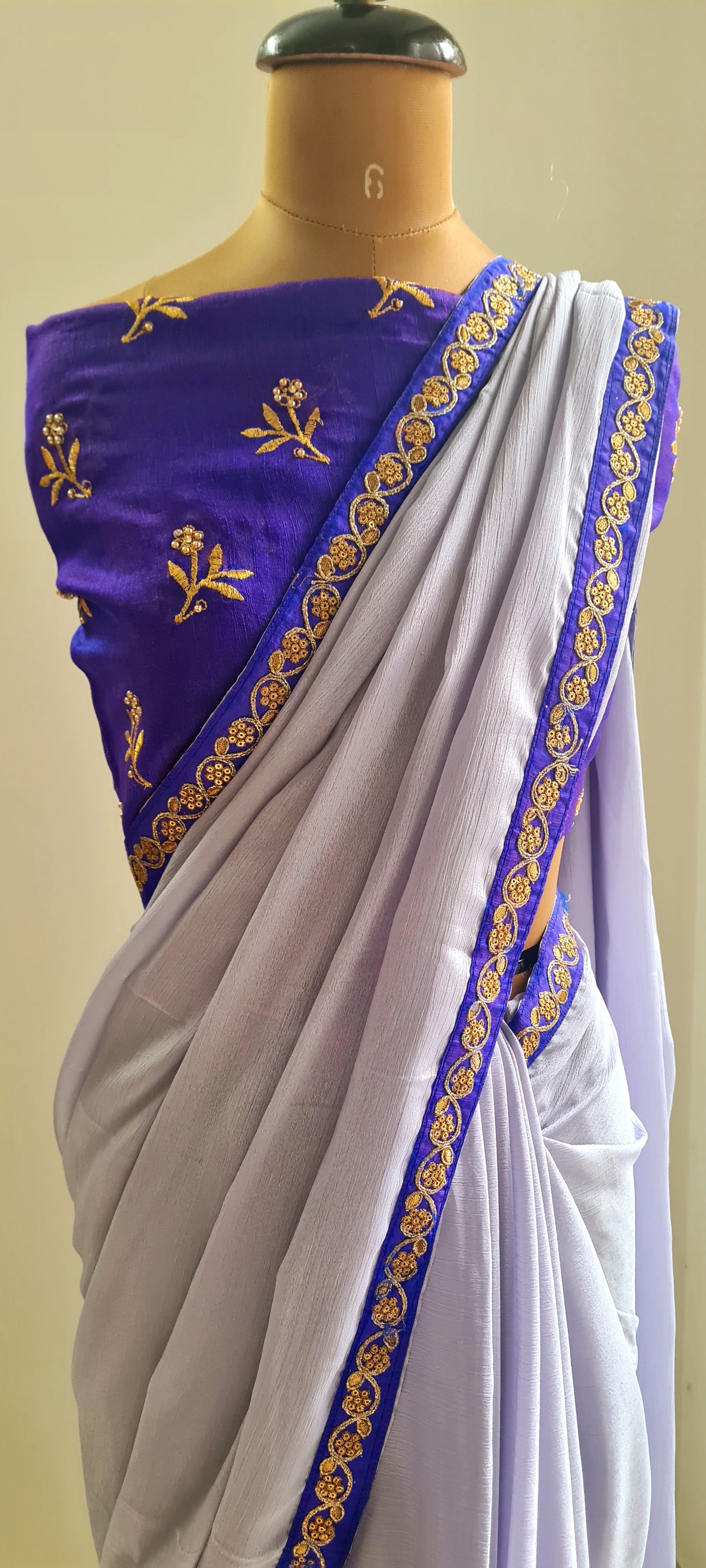 Lilac Saree With Violet Patch Work Border