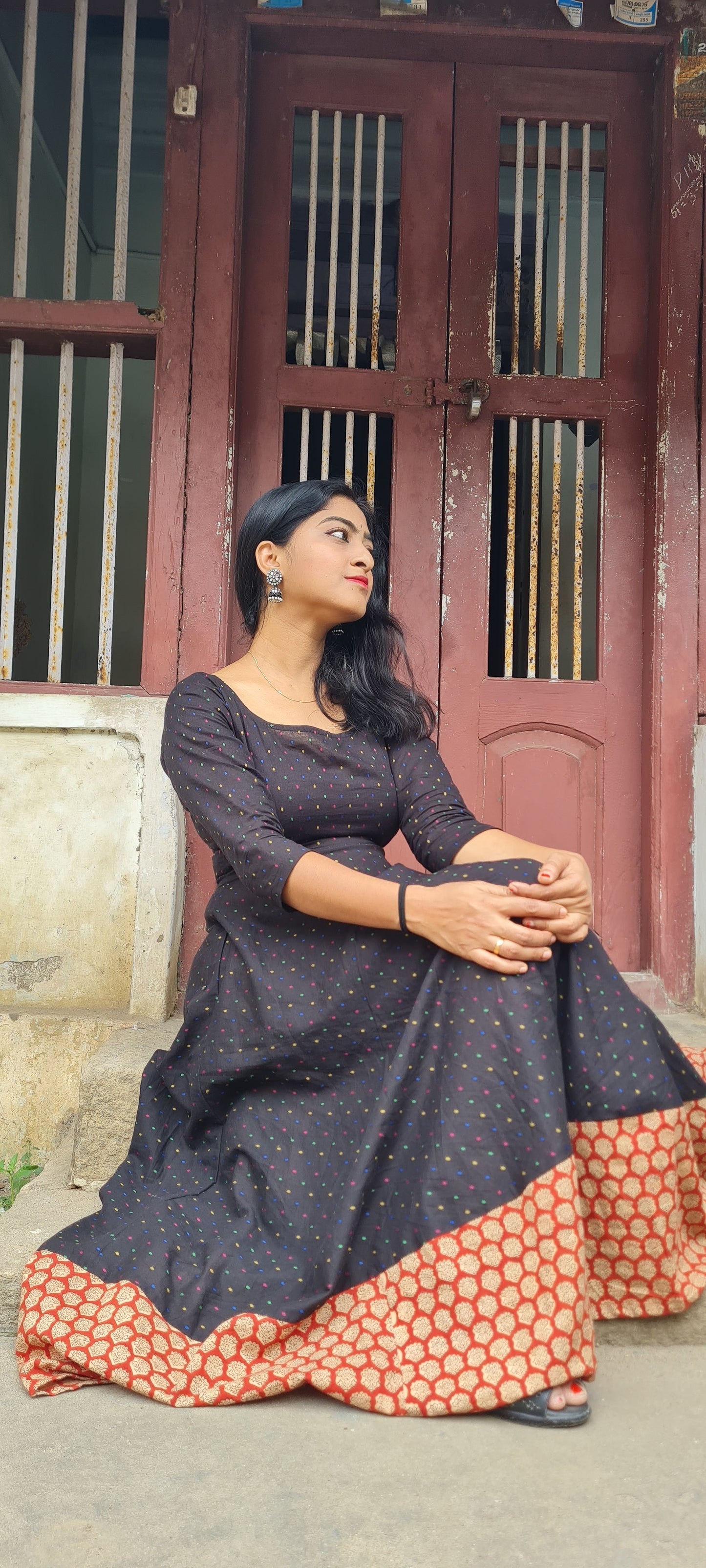 Cultural Elegance: Polka Dot Frock with Traditional Twist