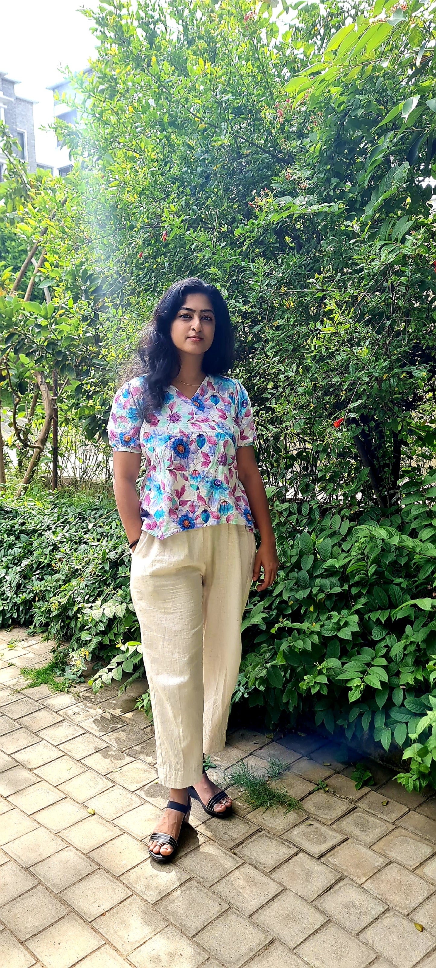 Floral Elegance: Khadi High Low Top