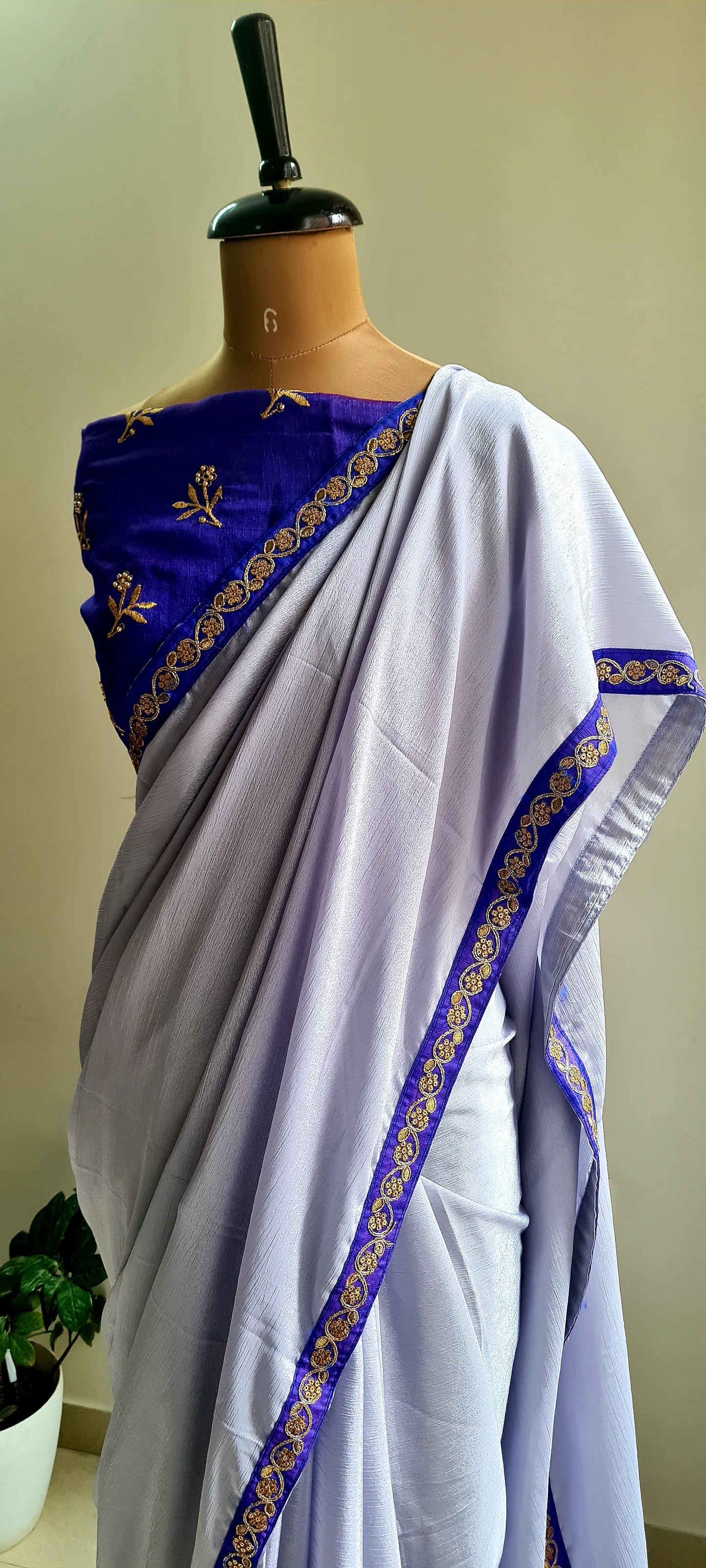 Lilac Saree With Violet Patch Work Border