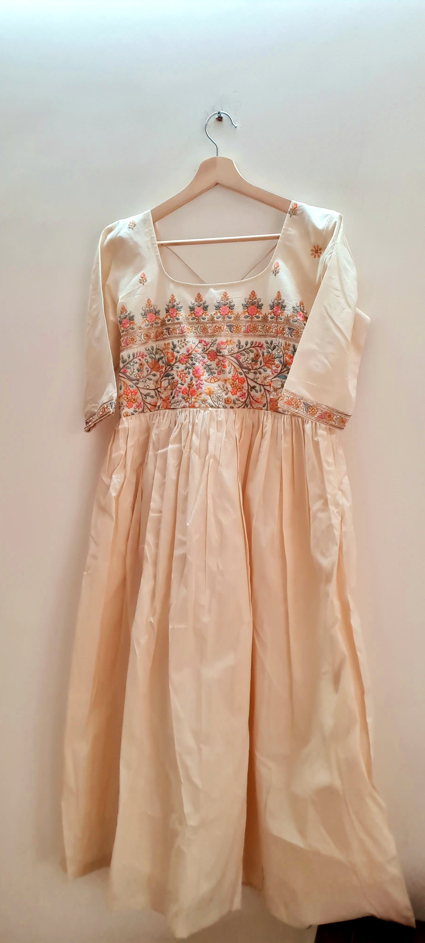 Classic charm with contemporary grace: Pastel Floral Embroidery Cotton Frock