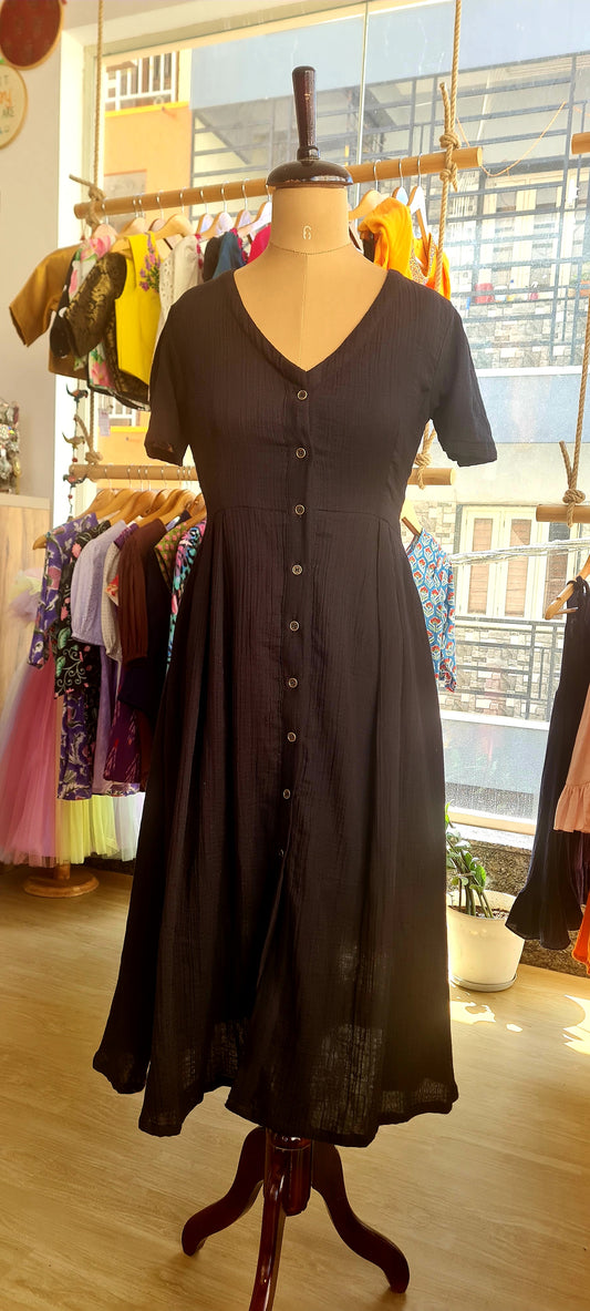 Comfortable Chic: Black Muslin Cotton Frock