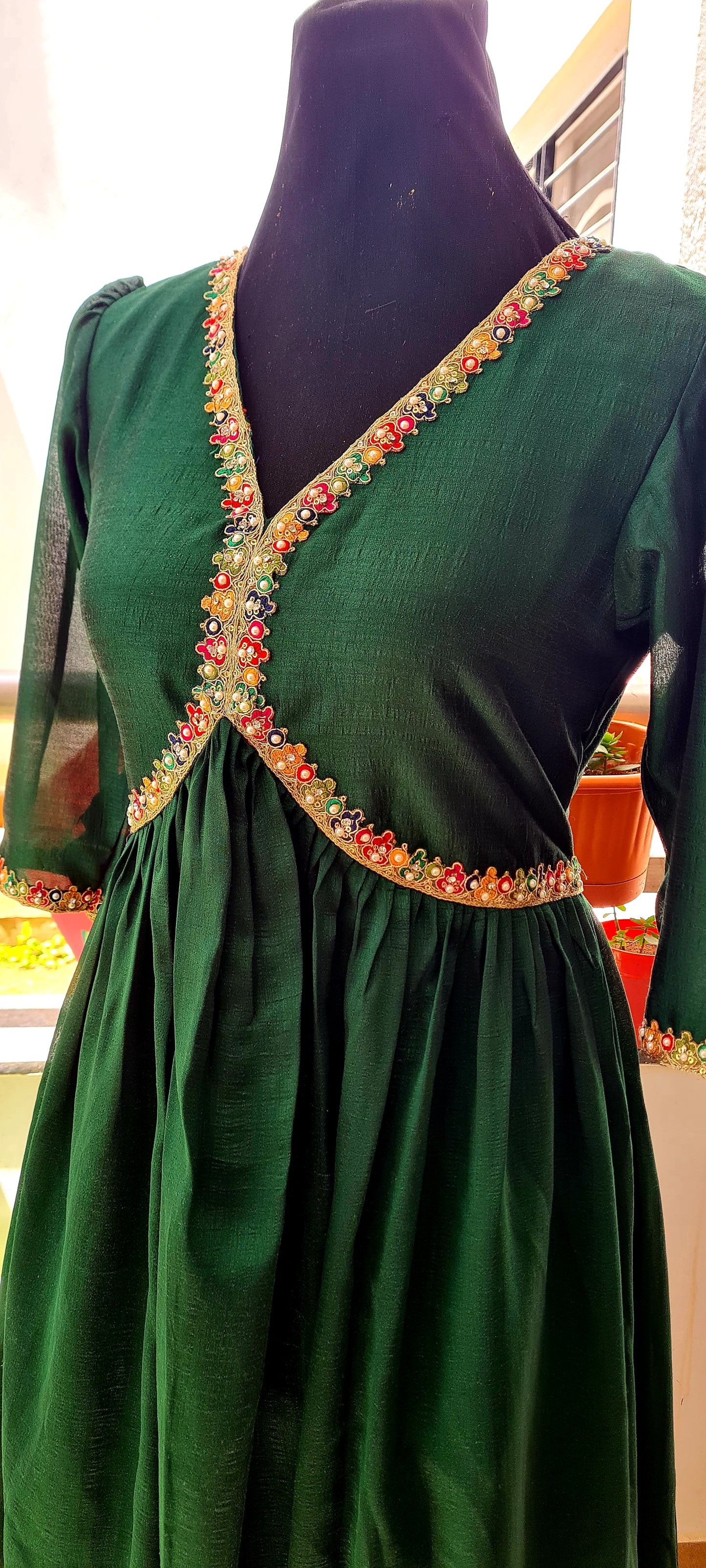 Enchanting Emerald: The Bright Green A-Line Cut Frock