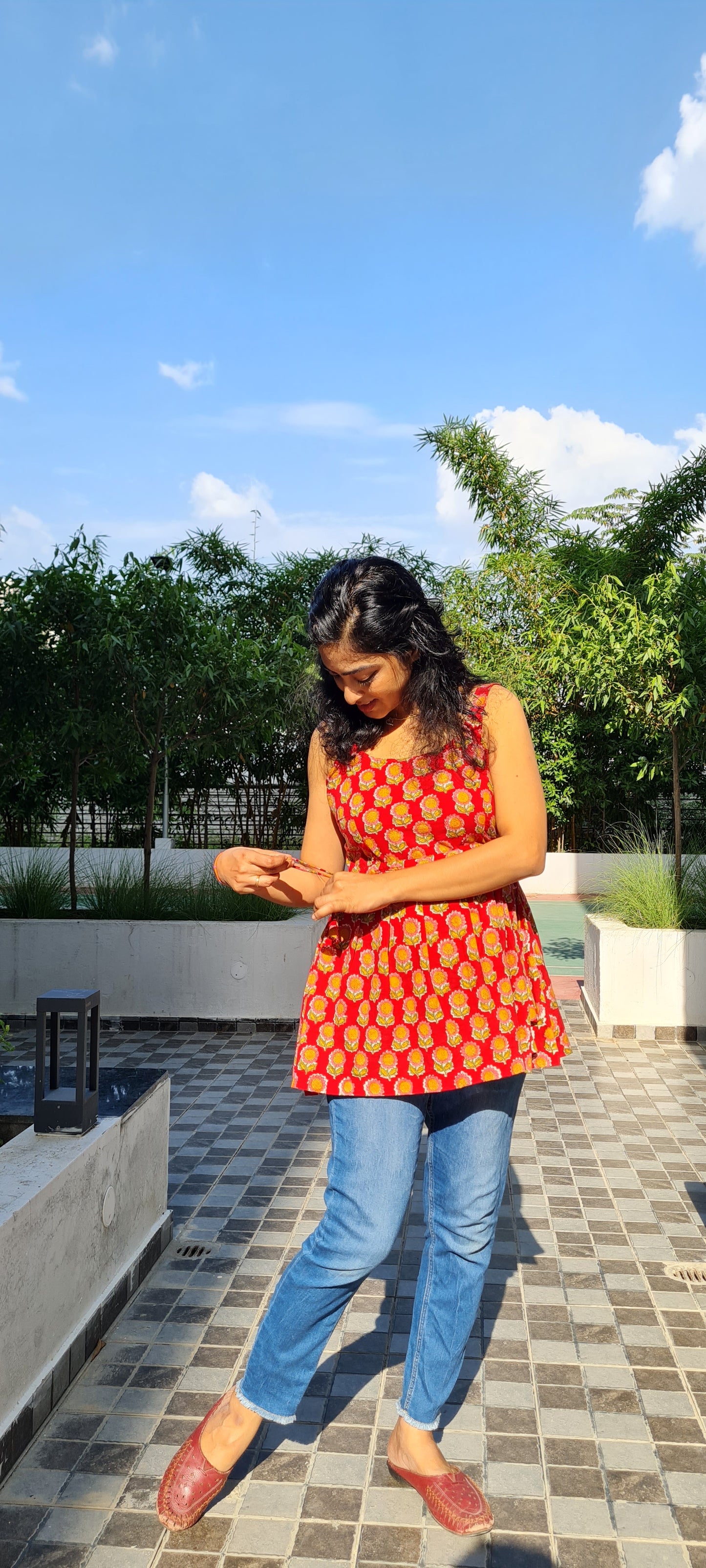 Artistry in Fabric: Hand Block Printed Cotton Peplum Top with Adjustable Waist Knots