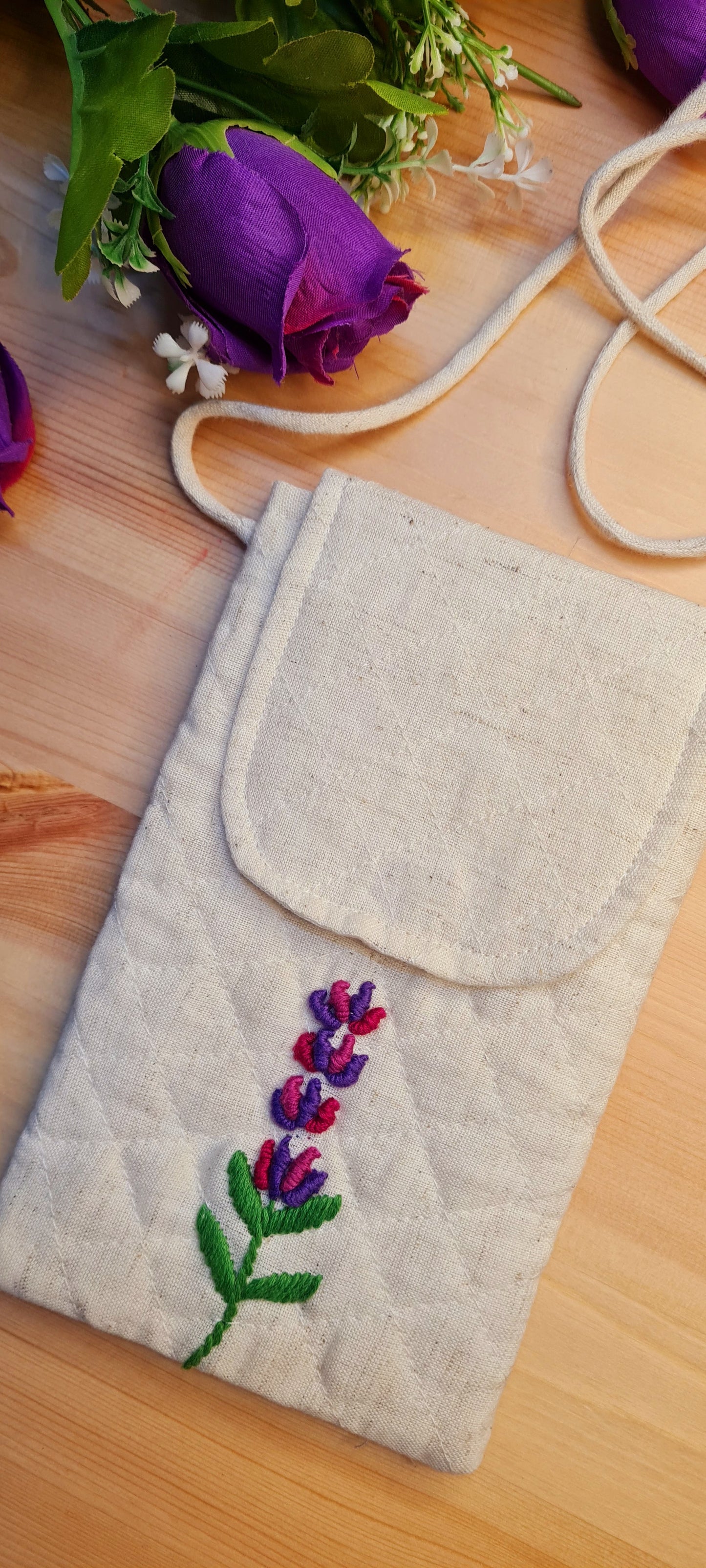 Purple Pink Floral Art Sling Bag