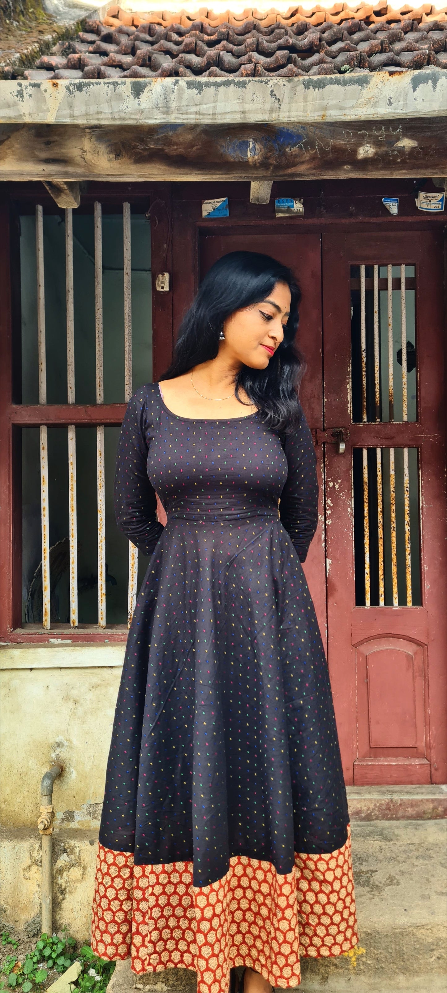 Cultural Elegance: Polka Dot Frock with Traditional Twist