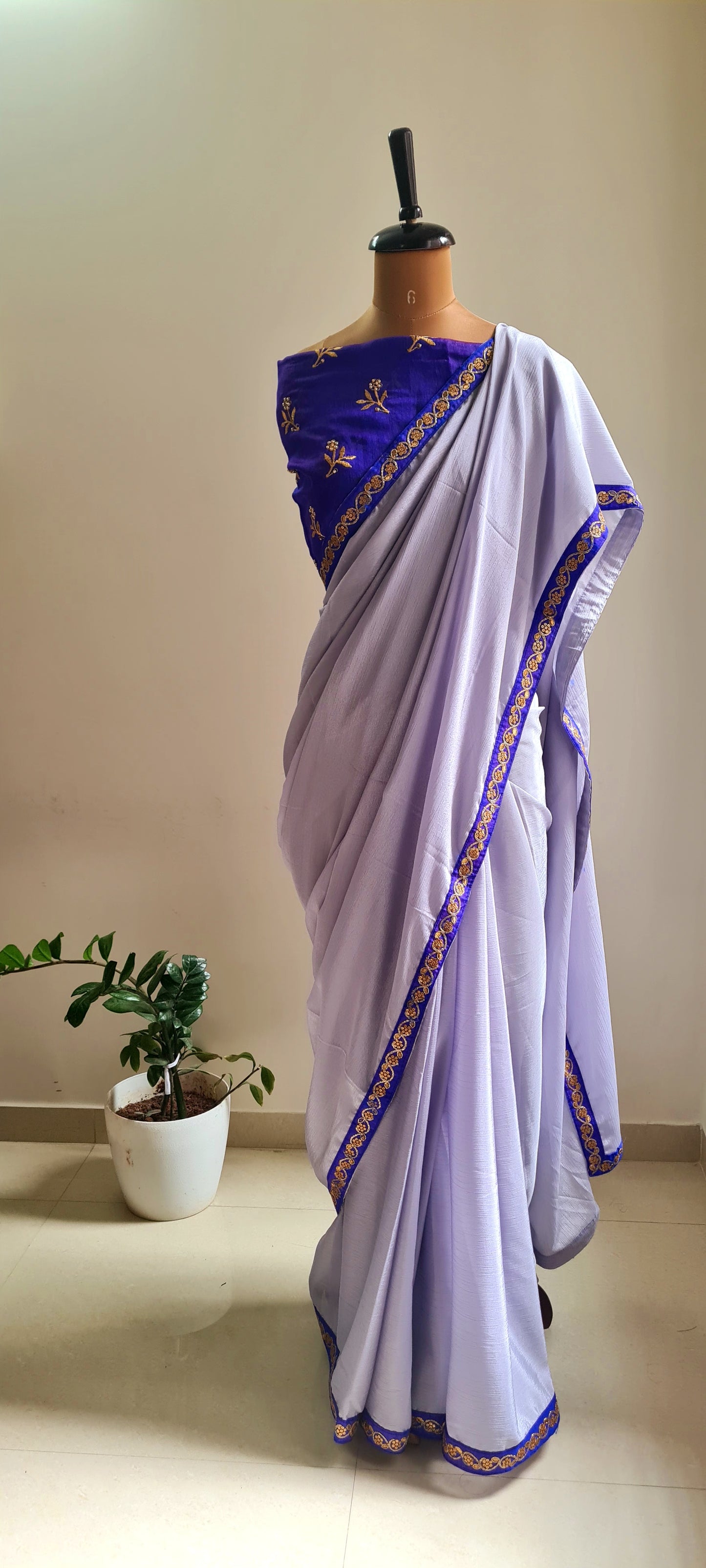 Lilac Saree With Violet Patch Work Border