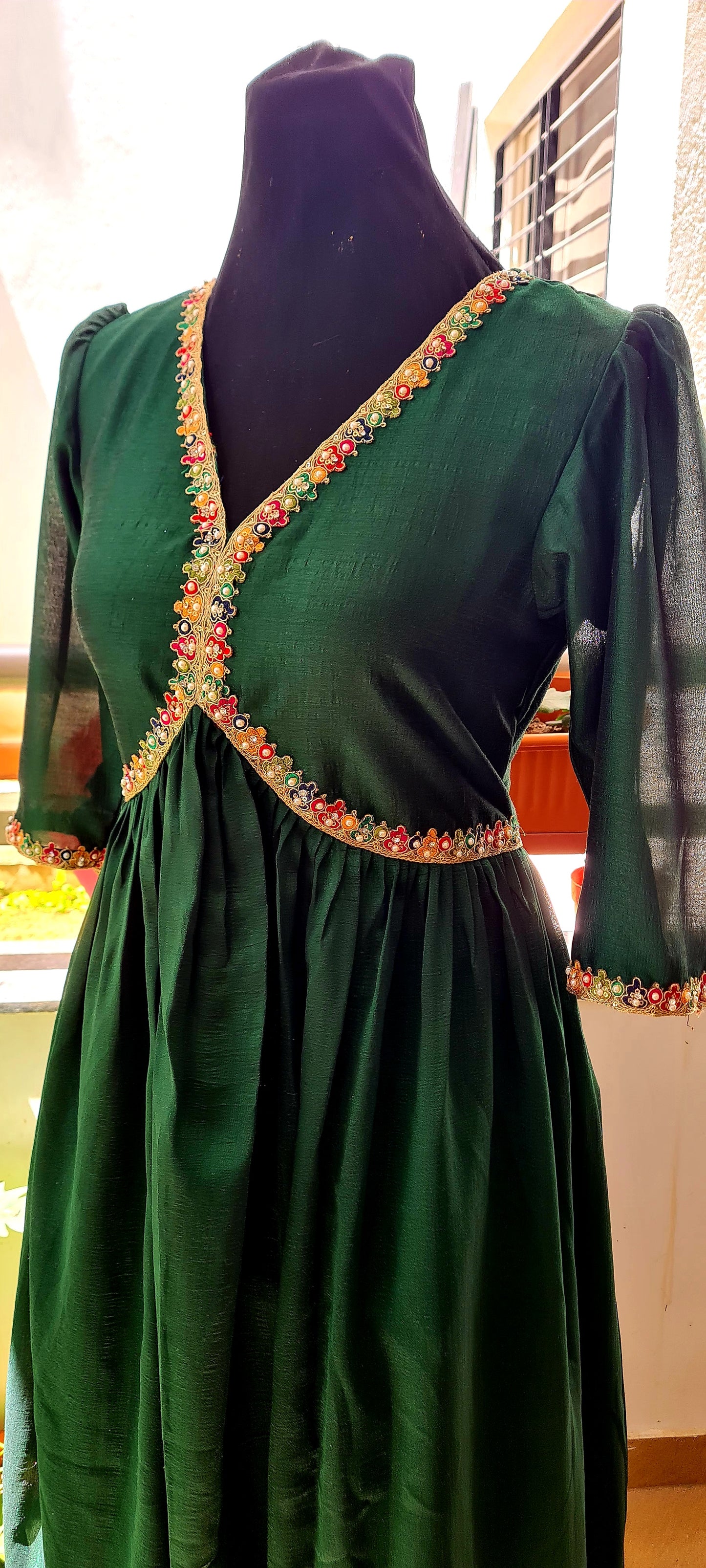 Enchanting Emerald: The Bright Green A-Line Cut Frock