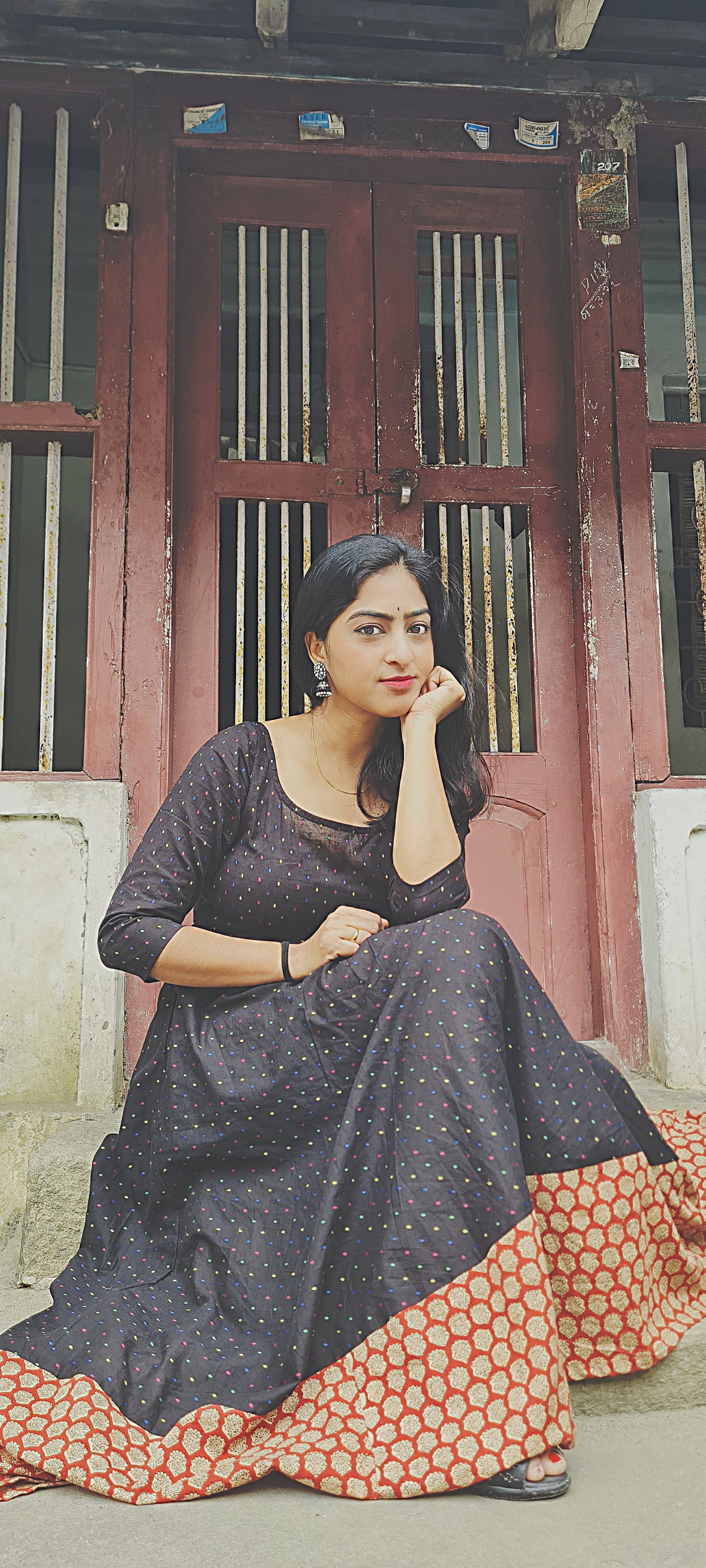 Cultural Elegance: Polka Dot Frock with Traditional Twist