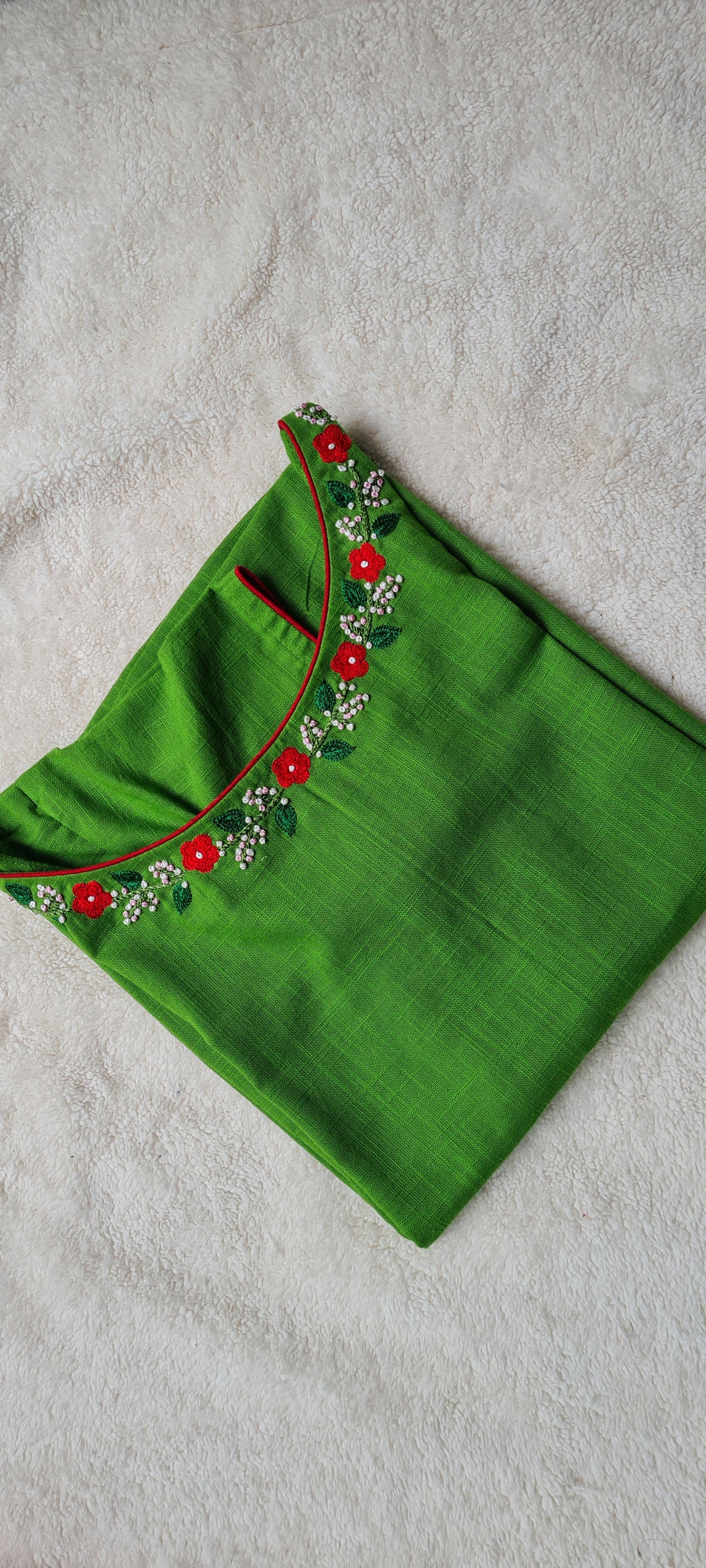 Floral Elegance: Pure Cotton Kurti with Hand Embroidery..