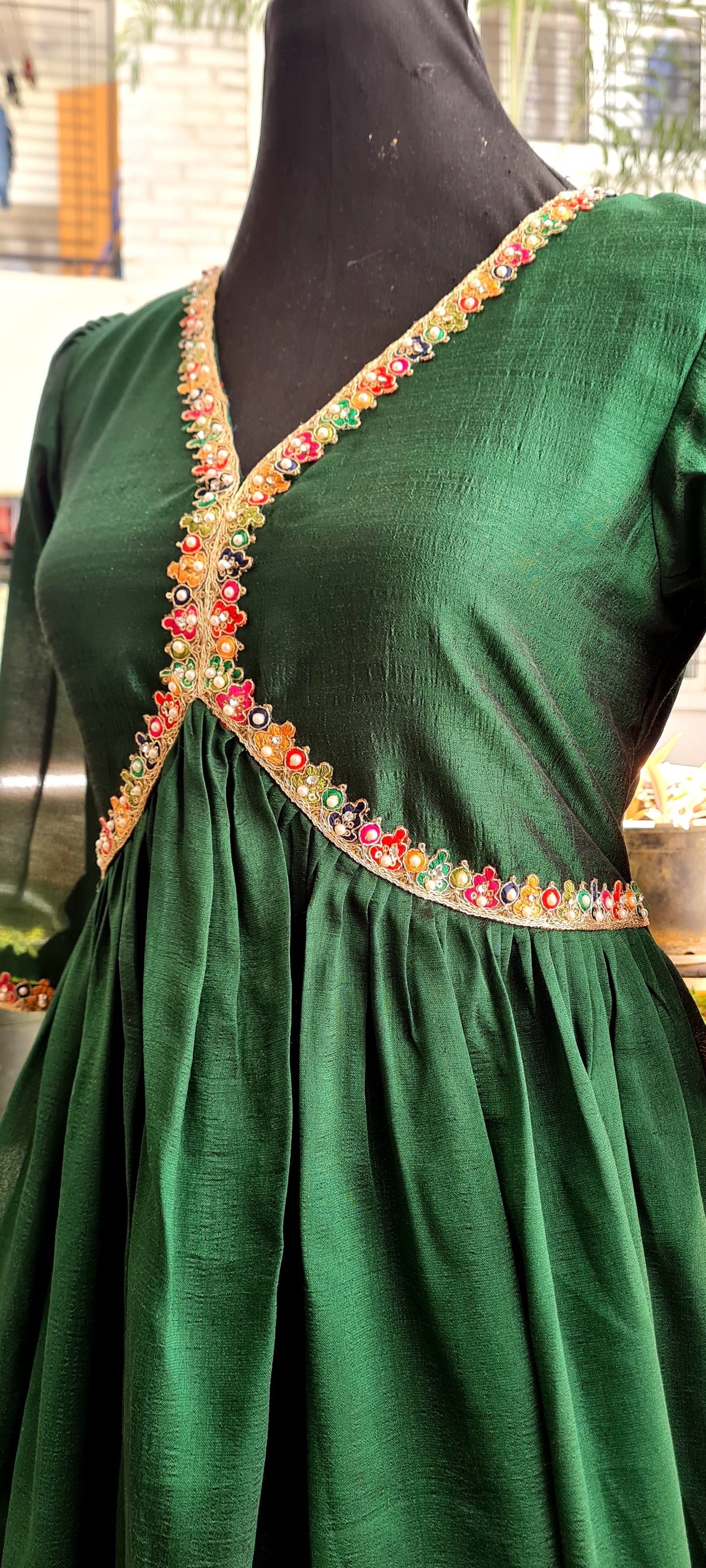 Enchanting Emerald: The Bright Green A-Line Cut Frock