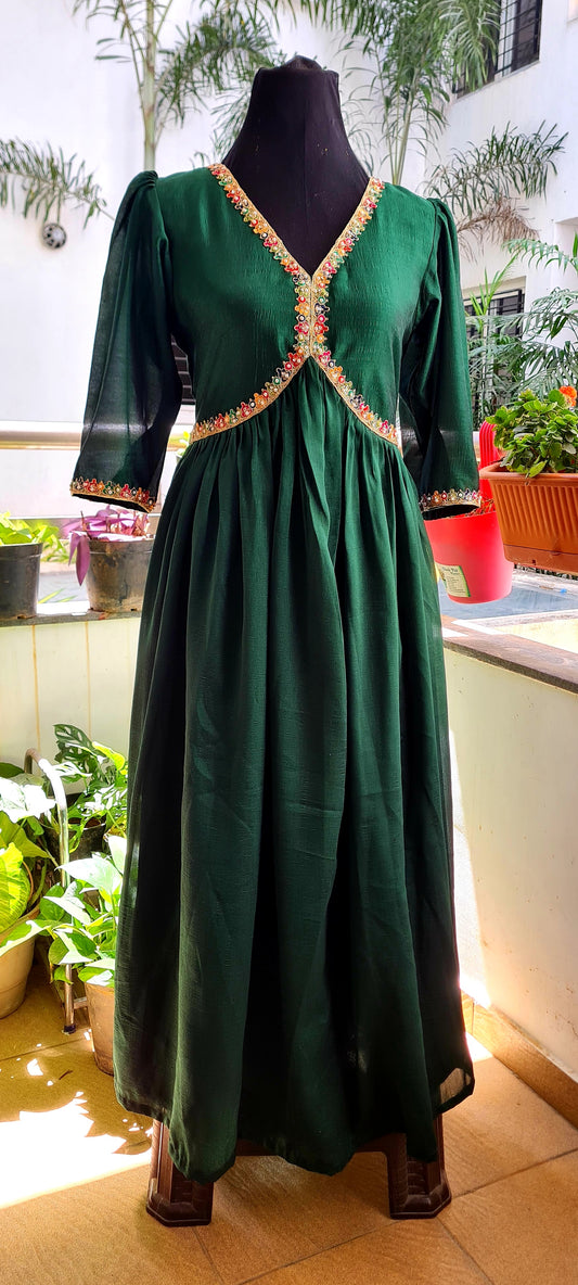 Enchanting Emerald: The Bright Green A-Line Cut Frock